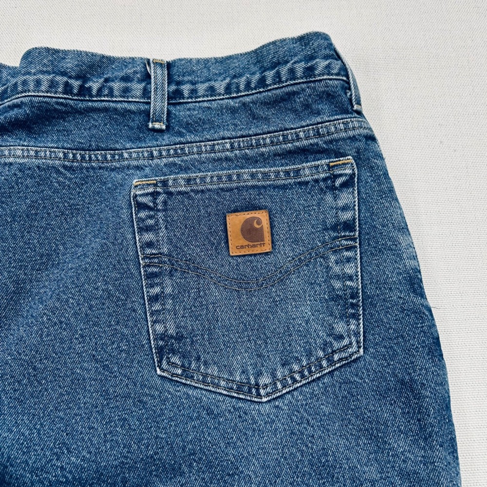 Carhartt Relaxed Fit Jeans Mens 48x30 Plaid Lined Waist Denim Workwear Utility - Picture 3 of 10
